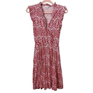 Boden Dress Women Size 4 Red White Mini Floral Flutter Sleeve Belted Jersey Knit